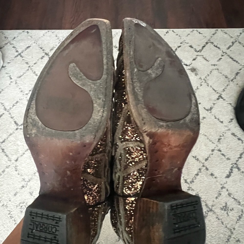 Corral Glitter Embellished Heeled Boots - Brown and Gold - Picture 6 of 7